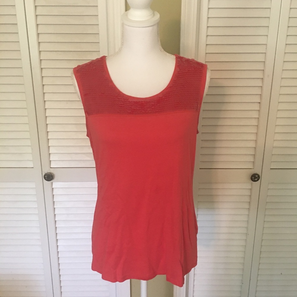 Dana Buchman Women's Sleeveless Sequined Coral Top Size M